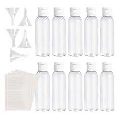 34 X TSHAUN 10 PIECES 100ML TRANSPARENT FLIP CAP BOTTLES CLEAR TRAVEL CONTAINERS EMPTY SQUEEZE BOTTLES, WITH 5PCS FUNNELS AND 4 SHEETS FREE LABELS, TRAVEL BOTTLES FOR TRAVEL OR COSMETIC (19 PCS) - TO