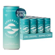 QTY OF ITEMS TO INLCUDE ASSORTED CBD DRINKS TO INCLUDE GOODRAYS - 30MG CBD DRINK - 24 X 250ML CANS - ELDERFLOWER & YUZU - NATURAL FLAVOURS, LOW CALORIE, VEGAN - HIGH STRENGTH (30MG/CAN), ALL NATURAL