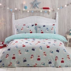 QTY OF ITEMS TO INLCUDE ASSORTED ITEMS TO INCLUDE SLEEPDOWN JOLLY SNOWMAN CHRISTMAS FLEECE BLUE WARM COSY SUPER SOFT EASY CARE XMAS GREY STARS REVERSIBLE DUVET COVER QUILT BEDDING SET WITH PILLOWCASE