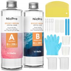 20 X NICPRO 16 OUNCE CRYSTAL CLEAR EPOXY RESIN KIT, DIY STARTER EPOXY RESIN SUPPLIES WITH 4 MEASURING CUPS, 2 SILICONE STICKS, GLOVES, SPREADER FOR ART CRAFT CASTING & COASTING, MOLDS, JEWELRY MAKING