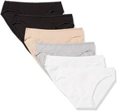 QTY OF ITEMS TO INLCUDE X18 ASSORTED WOMEN’S UNDERWEAR TO INCLUDE  ESSENTIALS WOMEN'S COTTON BIKINI BRIEF UNDERWEAR (AVAILABLE IN PLUS SIZE), PACK OF 6, BLACK/GREY HEATHER/LIGHT PINK/WHITE, 14,