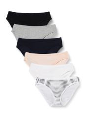 26 X  ESSENTIALS WOMEN'S COTTON BIKINI BRIEF UNDERWEAR (AVAILABLE IN PLUS SIZE), PACK OF 6, MULTICOLOUR/HEATHER/STRIPES, 18. (DELIVERY ONLY)