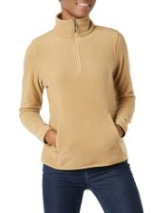QTY OF ITEMS TO INLCUDE ASSORTED CLOTHING TO INCLUDE  ESSENTIALS WOMEN'S CLASSIC-FIT LONG-SLEEVE QUARTER-ZIP POLAR FLEECE PULLOVER JACKET (AVAILABLE IN PLUS SIZE), CAMEL, 4XL PLUS,  ESSEN