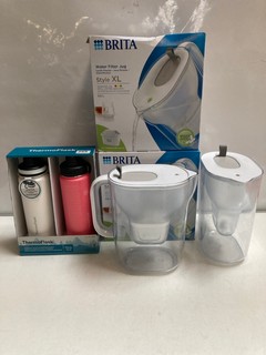 4 X BRITA WATER FILTER JUGS TOGETHER WITH A THERMO FLASK TWIN PACK 710 ML FLASKS