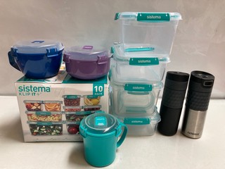 A BOX OF ASSORTED KITCHEN ITEMS TO INCLUDE SISTEMA KLIP IT STORAGE SETS