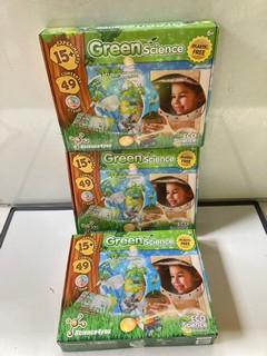 3 X GREEN SCIENCE CHILDRENS SCIENCE EXPERIMENT SETS