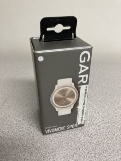 GARMIN VIVOMOVE SPORT SMARTWATCH (ORIGINAL RRP - £149) IN IVORY: MODEL NO 010-02566-01 (BOXED WITH MANUFACTURE ACCESSORIES) [JPTB4069]. (SEALED UNIT). THIS PRODUCT IS FULLY FUNCTIONAL AND IS PART OF