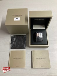 EMPORIO ARMANI SWISS MADE STAINLESS STEEL GOLD WRISTWATCH WITH BLACK STRAP- RRP £689