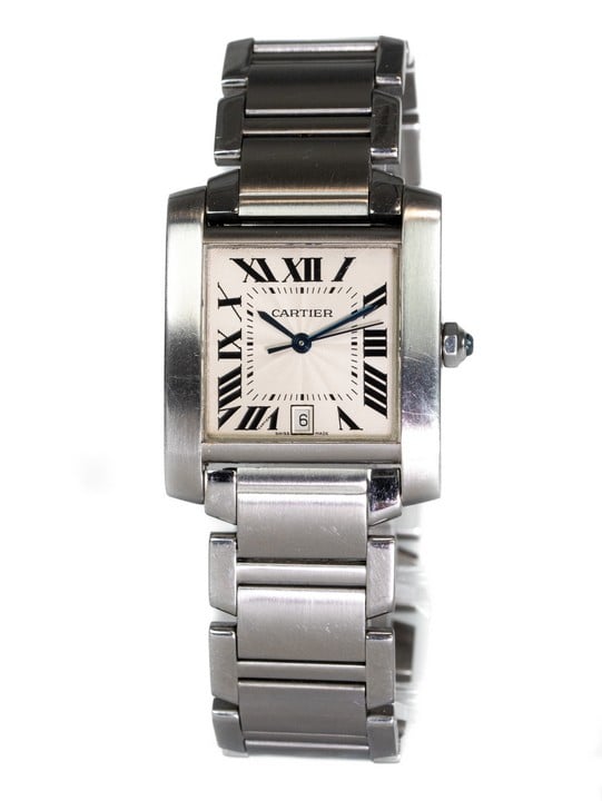 Cartier Tank Française Ref: 2302 Automatic Watch. 28mm Stainless Steel Case, Cream Dial and Stainless Steel Bracelet. Age: Unknown. No box or paperwork. Brief Condition Report: Time can be set, signs