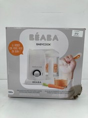 BÉABA BABYCOOK SOLO, 4-IN-1 BABY FOOD PROCESSOR, BLENDERS, COOKS AND STEAMS, FAST COOKING, DELICIOUS HOMEMADE FOOD FOR BABIES AND CHILDREN, VARIED FOOD FOR YOUR BABY, WHITE/SILVER - LOCATION 8A.