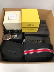 BOX WITH ASSORTED BROKEN GLASSES AND WATCHES INCLUDING FOSSIL WATCH MODEL 112104 - LOCATION 2B.