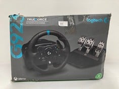 LOGITECH G923 USB RACING WHEEL AND PEDALS FOR XBOX ONE AND PC, G-TYPE ENGLISH PLUG - BLACK (CABLES MISSING)- LOCATION 35B.