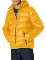 GUESS MIDWEIGHT PADDED JACKET WITH REMOVABLE HOOD, YELLOW, XX-LARGE FOR MEN - LOCATION 26C.
