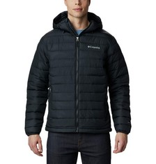 COLUMBIA MEN'S QUILTED HOODED JACKET, BLACK, M - LOCATION 5A.