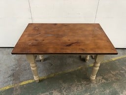 1 X FARMHOUSE WOODEN TABLE TO INCLUDE 4 X CHAIRS AND TABLE WOODEN FRAME