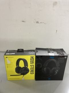 2 X ASSORTED HEADSETS INC. CORSAIR HS55 STEREO HEADSET