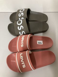 TWO PAIRS OF SLIDERS TO INCLUDE LEVI'S SIZE 7.5