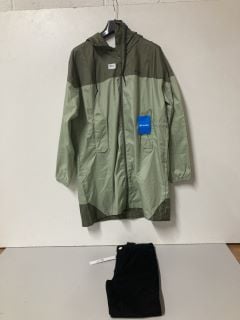 CLOTHING TO INCLUDE A COLUMBIA LIGHT RAIN JACKET L