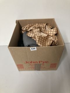 A BOX OF ASSORTED CLOTHING TO INCLUDE J. LINDBERG TROUSERS W34 L32