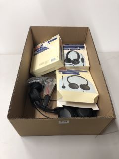 A BOX OF ASSORTED HEADPHONES AND GAMING HEADSETS