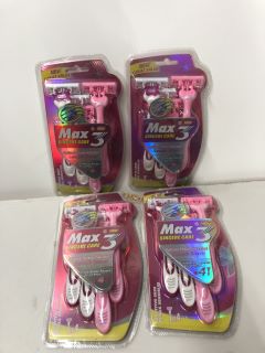 4 X PACKS OF MAX 3 RAZORS WITH REPLACEMENT BLADES (18+ ID MAY BE REQUIRED)