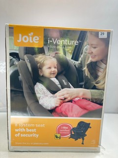 1 X ITEM IS A JOLE I-VENTURE I-SIZE CHILD SEAT LOOKS BACK LONGER,SIDE IMPACT PROTECTION, STEEL SAFE SECURITY, CUSTOM FIT UPTO 4YS COLOUR EMBER