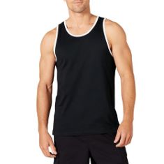QTY OF ITEMS TO INLCUDE BOX OF ASSORTED ITEMS TO INCLUDE ESSENTIALS MEN'S SLIM-FIT VEST, BLACK/WHITE, S, ESSENTIALS MEN'S 10” LIGHTWEIGHT RIPSTOP STRETCH CARGO SHORT, NAVY, 38W.