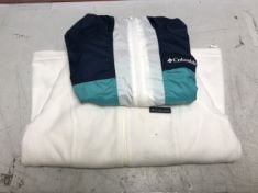 QTY OF ITEMS TO INLCUDE COLOMBIA WIND JACKET IN SIZE MEDIUM TO INCLUDE COLOMBIA FLUFFY JACKET IN SIZE LARGE , COLUMBIA WOMEN'S BENTON SPRINGS FULL ZIP FULL ZIP FLEECE JACKET, SEA SALT, SIZE L.