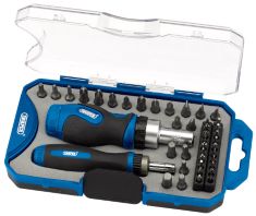 QUANTITY OF ASSORTED ITEMS TO INCLUDE DRAPER 46479 RATCHET SCREWDRIVER AND BIT 42 PIECE SET , BLUE.