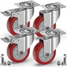 QUANTITY OF ASSORTED ITEMS TO INCLUDE GBL HEAVY DUTY CASTOR WHEELS WITH 2 BRAKES, BOLTS AND NUTS - 100MM UP TO 600KG - PACK OF 4 NO FLOOR MARKS SILENT CASTER FOR FURNITURE - RUBBERED TROLLEY WHEELS -