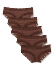 QTY OF ITEMS TO INLCUDE 20 X IRIS & LILLY WOMEN'S COTTON AND LACE HIPSTER KNICKERS, PACK OF 5, DARK BROWN, 12 20 ASSORTED PANTS AND BRAS IN ALL SIZES , ESSENTIALS WOMEN'S PADDED BRALETTE, PACK OF 2,