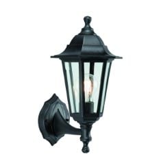 QTY OF ITEMS TO INLCUDE NATIONAL LIGHTING MAYFLOWER TRADITIONAL STYLE BLACK OUTDOOR GARDEN SECURITY PORCH WEATHERPROOF WALL LIGHT LANTERN IP44 RATED REVERSIBLE AND ASSORTED BOX OF COOKING POTS , VILL