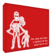 QTY OF ITEMS TO INLCUDE 3X ASSORTED ITEMS TO INCLUDE FEEL GOOD ART GALLERY WRAPPED BOX CANVAS IN TYPOGRAPHIC AND ILLUSTRATIVE DESIGN (40 X 30 X 4 CM, MEDIUM, RED, SUPERDAD, TWO CHILDREN), ESSENTIALS