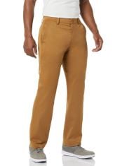 QUANTITY OF ASSORTED CLOTHING TO INCLUDE ESSENTIALS MEN'S CLASSIC-FIT STRETCH GOLF TROUSERS - DISCONTINUED COLOURS, LIGHT KHAKI BROWN, 38W / 30L.