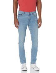 QTY OF ITEMS TO INLCUDE BOX OF ASSORTED CLOTHING ITEMS TO INCLUDE ESSENTIALS MEN'S SKINNY-FIT COMFORT STRETCH JEAN (PREVIOUSLY GOODTHREADS), LIGHT BLUE, 29W / 32L, IRIS & LILLY WOMEN'S COTTON AND LAC