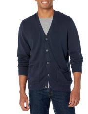 BOX OF ASSORTED ITEMS TO INCLUDE ESSENTIALS MEN'S COTTON CARDIGAN JUMPER, NAVY, XL.
