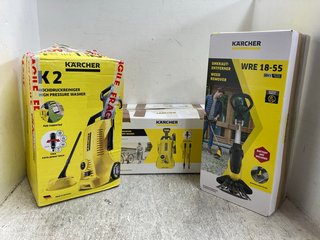 3 X KARCHER ITEMS TO INCLUDE KARCHER WRE 18-55 18V WEED REMOVER: LOCATION - J 8