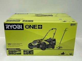 RYOBI 18V CORDLESS LAWNMOWER & GRASS TRIMMER - RLM18X33B50LT23A - RRP £220: LOCATION - FRONT BOOTH