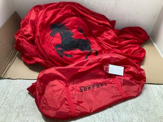 QTY OF ASSORTED ITEMS TO INCLUDE FERRARI LARGE CAR COVER IN RED: LOCATION - J19