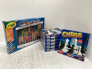 6 X HTI CHESS BOARD GAMES TO INCLUDE CRAYOLA ULTIMATE LIGHT BOARD: LOCATION - I2