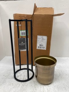 2 X CELLA PLANTER STANDS IN BLACK/ANTIQUE GOLD - COMBINED RRP £180: LOCATION - H1