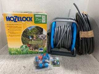 QTY OF OUTDOORS ITEMS TO INCLUDE HOZELOCK 2 - IN - 1 60M HOSE REEL: LOCATION - J 5