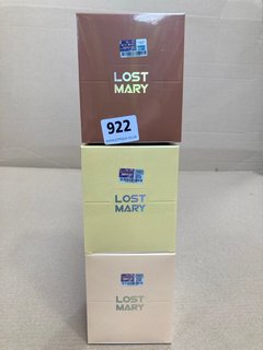 3 X MULTI-PACK LOST MARY DISPOSABLE PODS IN VARIOUS FLAVOURS TO INCLUDE TRIPLE MANGO (PLEASE NOTE: 18+YEARS ONLY. ID MAY BE REQUIRED): LOCATION - H12