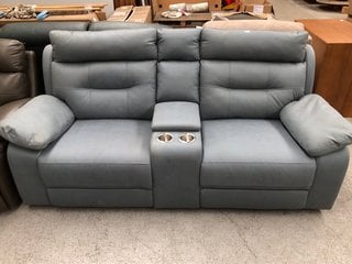 2 SEATER FABRIC SOFA WITH CONSOLE AND CUP HOLDERS IN LIGHT BLUE: LOCATION - B1