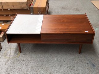 WEST ELM MID-CENTURY POP-UP COFFEE TABLE IN WALNUT/WHITE MARBLE RRP £819: LOCATION - B3