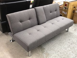 FABRIC 3 SEATER SOFA BED IN GREY WITH CUP HOLDERS: LOCATION - B6
