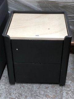 2 DOOR BEDSIDE UNIT IN BLACK WITH MARBLE EFFECT TOP: LOCATION - B7