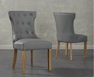 CLARA/ELLEN GREY FAUX DINING CHAIRS - PAIRS - RRP £410: LOCATION - C2