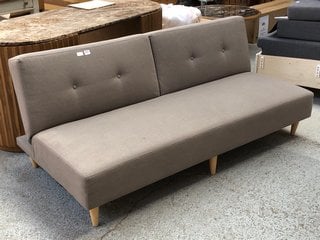 3 SEATER FABRIC SOFA BED IN GREY WITH WOODEN LEGS: LOCATION - D1