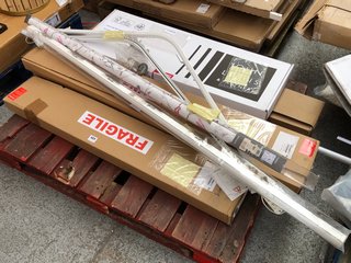 PALLET OF ASSORTED HOUSEHOLD ITEMS TO INCLUDE JOHN LEWIS AND PARTNERS DAYLIGHT HUMMINGBIRD ROLLER BLIND 152CM X 160CM: LOCATION - D6